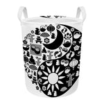 Black And White Japanese Yin Yang Print Round Laundry Basket