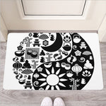 Black And White Japanese Yin Yang Print Rubber Doormat