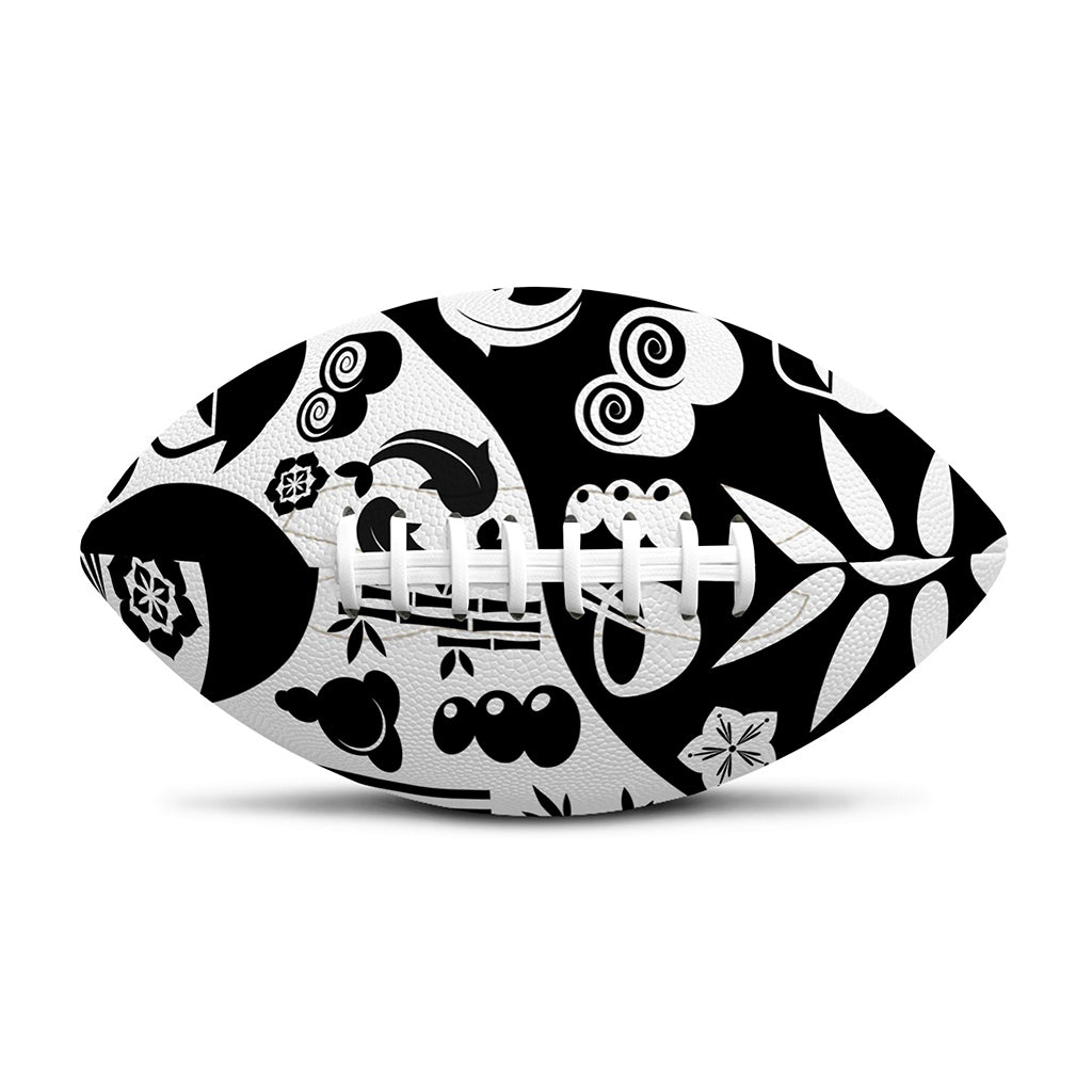 Black And White Japanese Yin Yang Print Rugby Ball