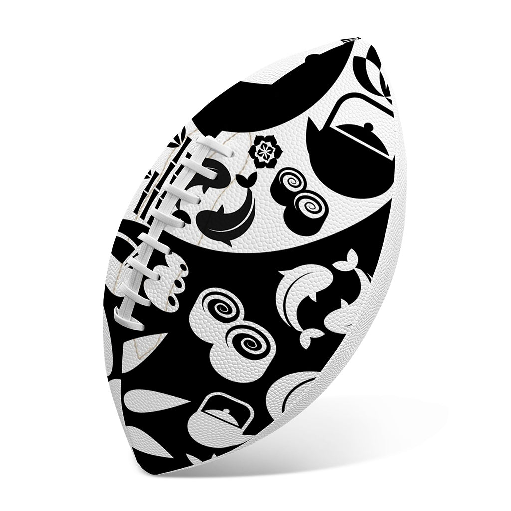 Black And White Japanese Yin Yang Print Rugby Ball