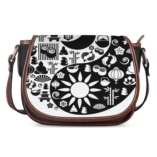 Black And White Japanese Yin Yang Print Saddle Bag