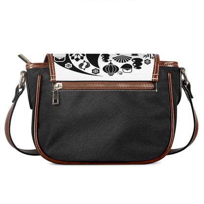 Black And White Japanese Yin Yang Print Saddle Bag