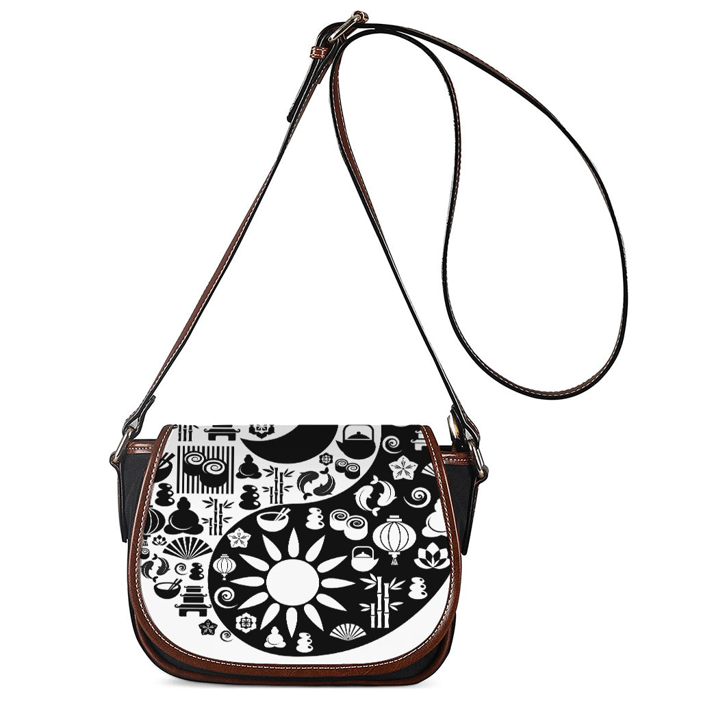 Black And White Japanese Yin Yang Print Saddle Bag