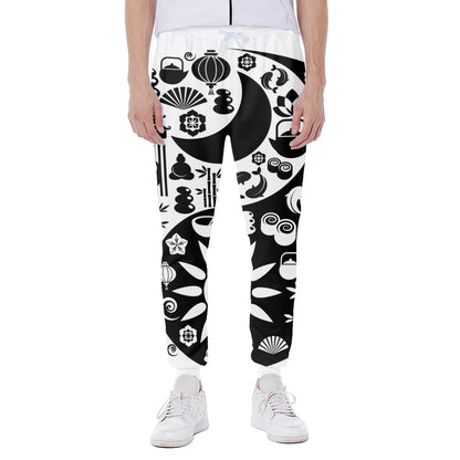 Black And White Japanese Yin Yang Print Scuba Joggers