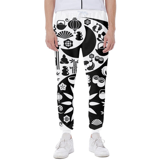 Black And White Japanese Yin Yang Print Scuba Joggers