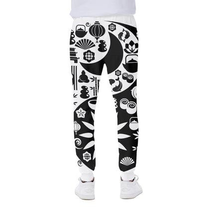 Black And White Japanese Yin Yang Print Scuba Joggers