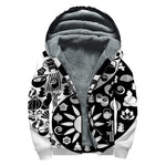 Black And White Japanese Yin Yang Print Sherpa Lined Zip Up Hoodie