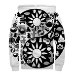 Black And White Japanese Yin Yang Print Sherpa Lined Zip Up Hoodie