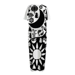 Black And White Japanese Yin Yang Print Short Sleeve Long Nightdress