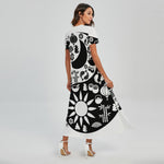 Black And White Japanese Yin Yang Print Short Sleeve Maxi Dress