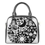 Black And White Japanese Yin Yang Print Shoulder Handbag