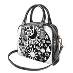 Black And White Japanese Yin Yang Print Shoulder Handbag