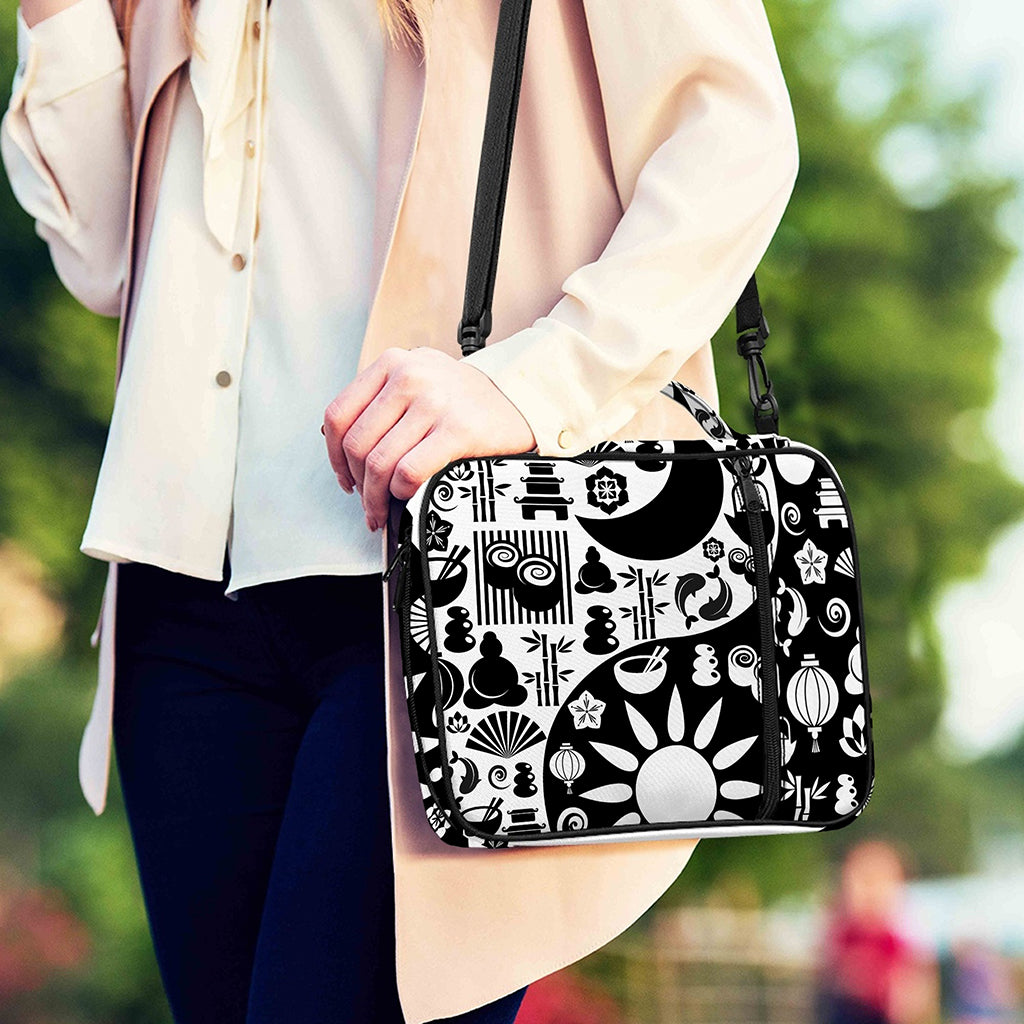 Black And White Japanese Yin Yang Print Shoulder Strap Bible Bag