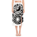 Black And White Japanese Yin Yang Print Side Slit Midi Skirt