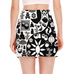 Black And White Japanese Yin Yang Print Side Slit Mini Skirt