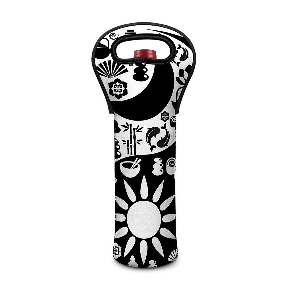Black And White Japanese Yin Yang Print Single Neoprene Wine Tote