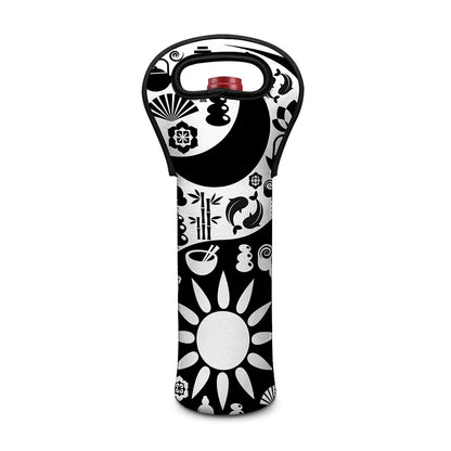 Black And White Japanese Yin Yang Print Single Neoprene Wine Tote