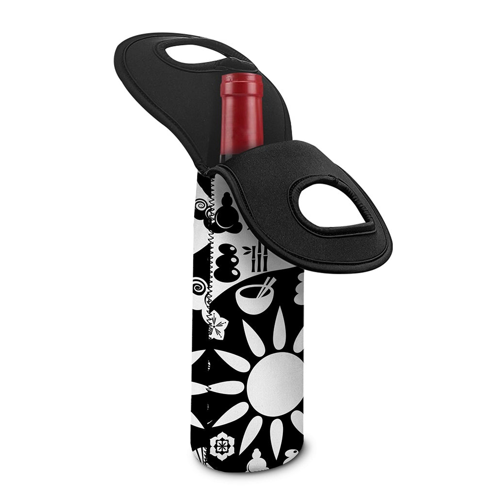 Black And White Japanese Yin Yang Print Single Neoprene Wine Tote