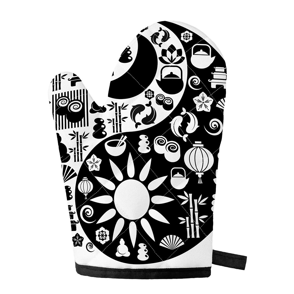 Black And White Japanese Yin Yang Print Single Oven Mitt