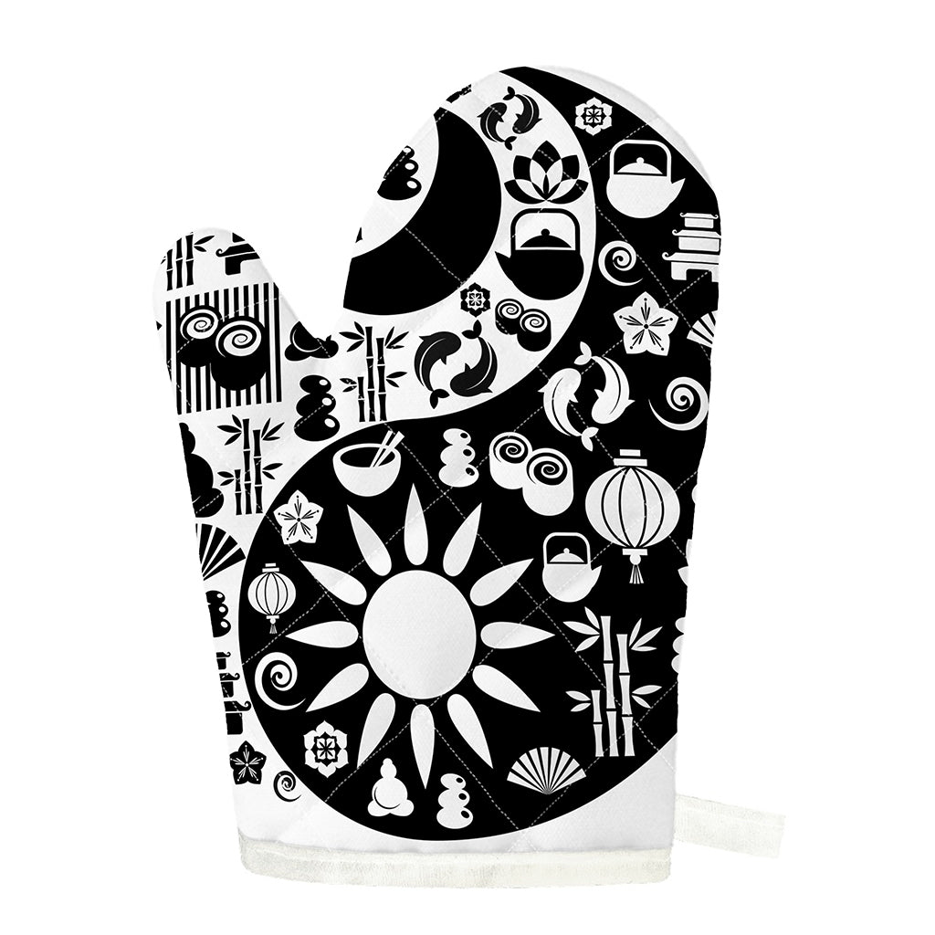 Black And White Japanese Yin Yang Print Single Oven Mitt
