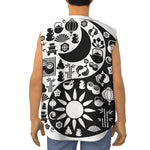 Black And White Japanese Yin Yang Print Sleeveless Baseball Jersey