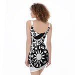 Black And White Japanese Yin Yang Print Sleeveless Bodycon Dress