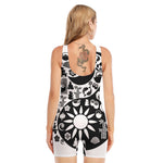 Black And White Japanese Yin Yang Print Sleeveless One Piece Swimsuit