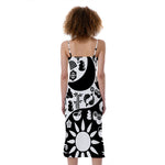 Black And White Japanese Yin Yang Print Slim Fit Midi Cami Dress