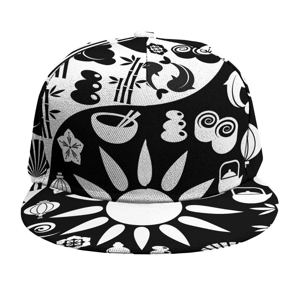 Black And White Japanese Yin Yang Print Snapback Cap