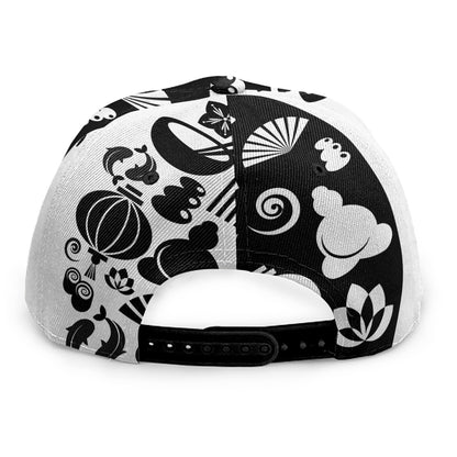 Black And White Japanese Yin Yang Print Snapback Cap