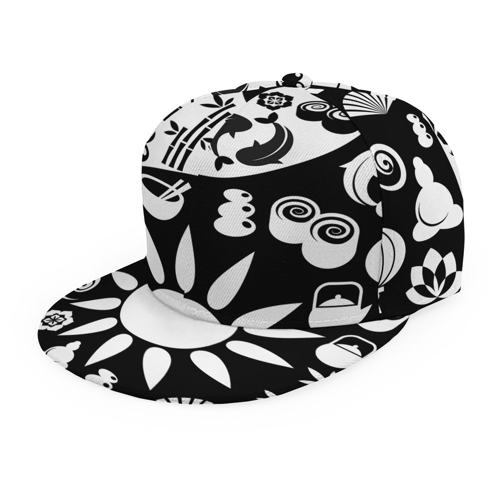 Black And White Japanese Yin Yang Print Snapback Cap