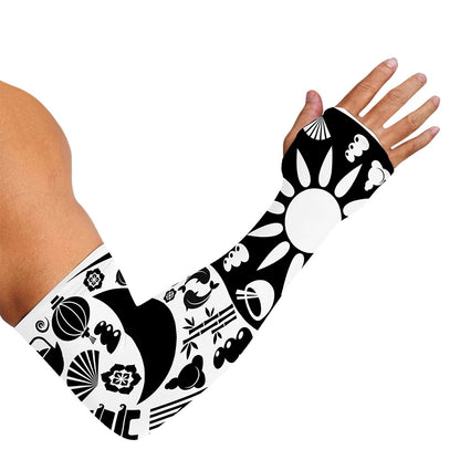 Black And White Japanese Yin Yang Print Sun Protection Arm Sleeves