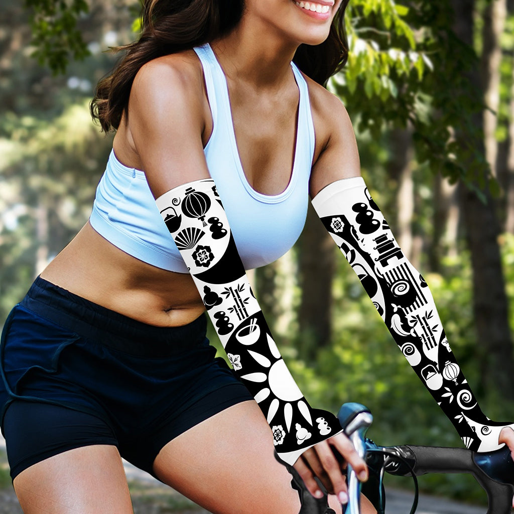 Black And White Japanese Yin Yang Print Sun Protection Arm Sleeves