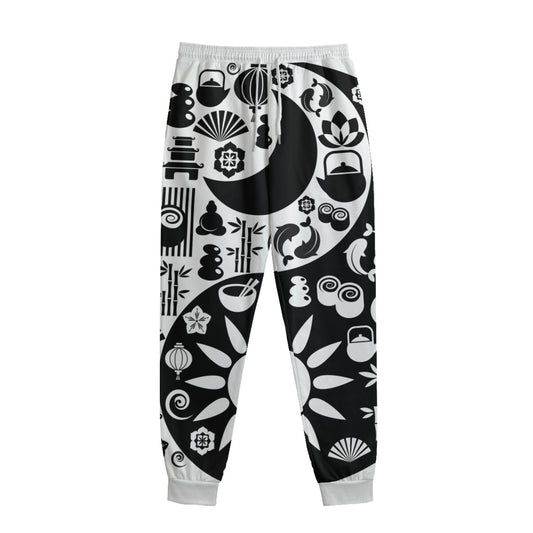 Black And White Japanese Yin Yang Print Sweatpants