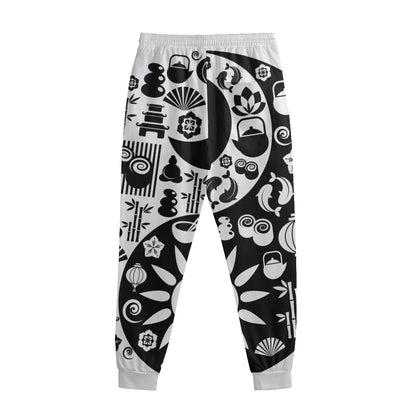 Black And White Japanese Yin Yang Print Sweatpants