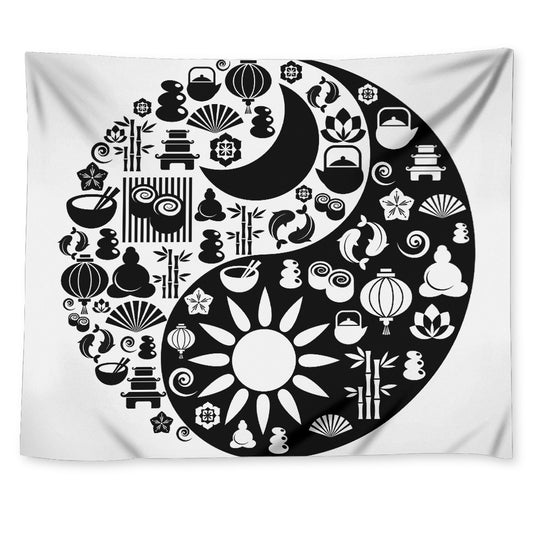 Black And White Japanese Yin Yang Print Tapestry