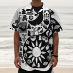 Black And White Japanese Yin Yang Print Textured Short Sleeve Shirt