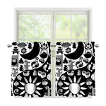 Black And White Japanese Yin Yang Print Tier Curtains