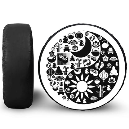 Black And White Japanese Yin Yang Print Tire Cover
