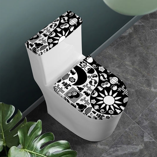 Black And White Japanese Yin Yang Print Toilet Lid And Tank Cover Set