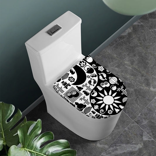 Black And White Japanese Yin Yang Print Toilet Lid Cover