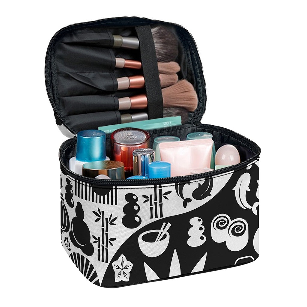 Black And White Japanese Yin Yang Print Travel Makeup Bag