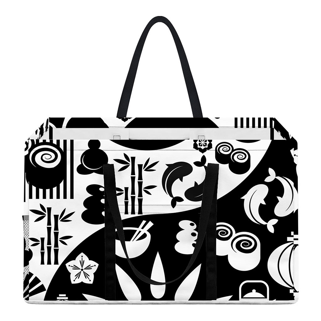Black And White Japanese Yin Yang Print Utility Tote Bag