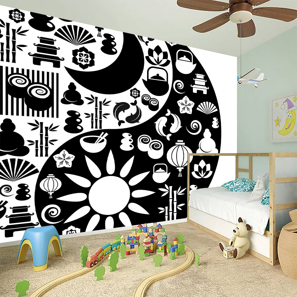 Black And White Japanese Yin Yang Print Wall Sticker