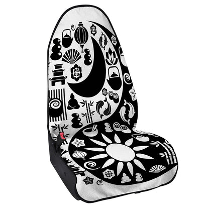 Black And White Japanese Yin Yang Print Waterproof Car Seat Cover