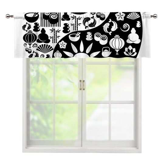 Black And White Japanese Yin Yang Print Window Valance