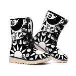 Black And White Japanese Yin Yang Print Winter Boots