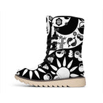 Black And White Japanese Yin Yang Print Winter Boots
