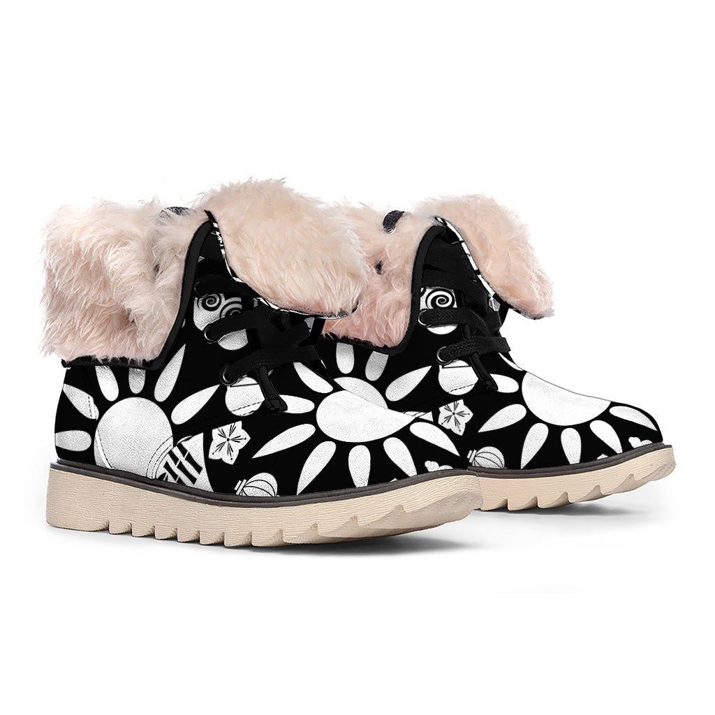 Black And White Japanese Yin Yang Print Winter Boots