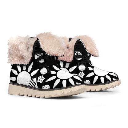 Black And White Japanese Yin Yang Print Winter Boots